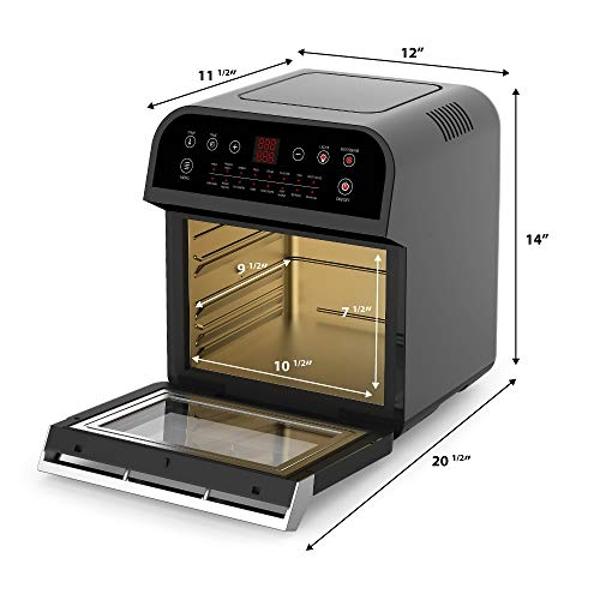 GoWISE USA GW44800-O Deluxe 12.7-Quarts 15-in-1 Electric Air Fryer Oven with Rotisserie and Dehydrator + 50 Recipes QT, Black/Silver
