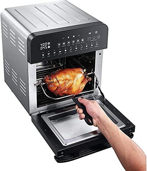 GoWISE USA 14.7-Quart Air Fryer Grill with Dual Heating Elements & Oven with Rotisserie, Dehydrator, Preheat and Broil Functions + 11 Accessories with 2 Recipe Books (Stainless Ste