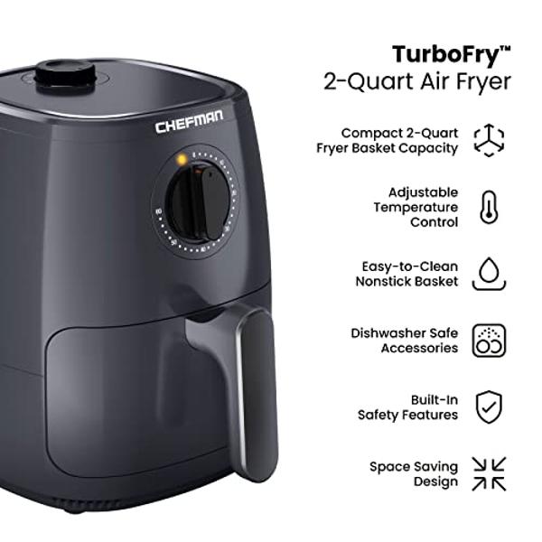 Chefman TurboFry 2-Quart Air Fryer, Dishwasher Safe Basket & Tray, Use Little to No Oil For Healthy Food, 60 Minute Timer, Fry Healthier Meals Fast, Heat And Power Indicator Light,