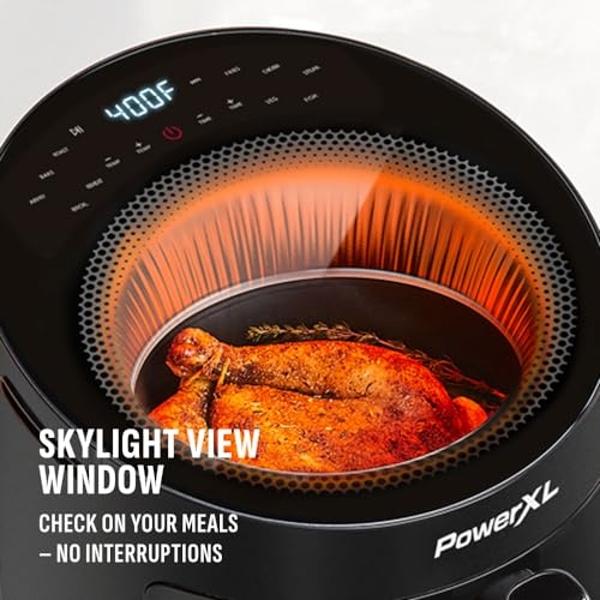 PowerXL LUMINEX 5.3 QT Radiant Light Air Fryer, Heats to 400°F in 2.4 Seconds, Auto Shut-off, 10 Quick-Touch Presets, Skylight Window