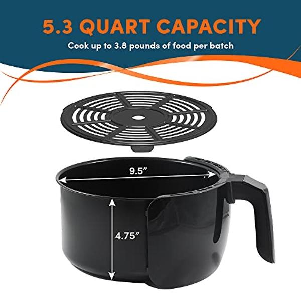 Elite Gourmet EAF-5317DX Digital 5.3Qt Hot Air Fryer 7 Menu Functions 1350W Oil-Less Healthy Cooker, Timer & Temperature Controls, PFOA/PTFE Free, Black