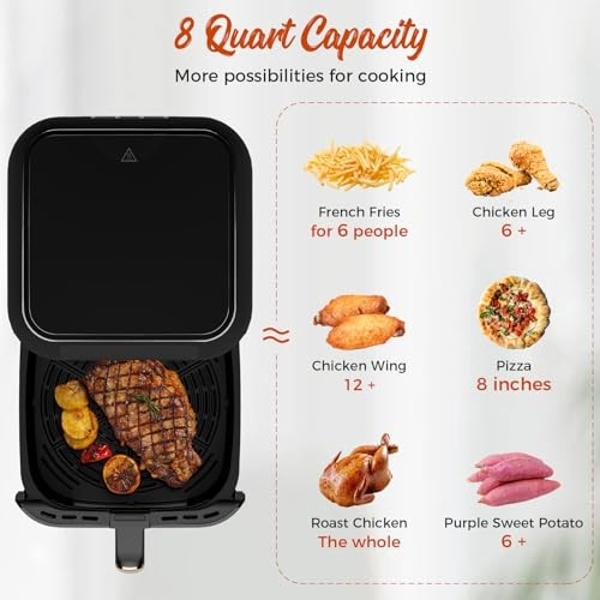 Nutrichef Double Basket Air Fryer 8.8 QT | Family Size Oil Free Airfryer with Transparent Window | 9-1 Preset Cooking Options | 360° Hot Air Circulation Technology | 4.4 QTs per Ba