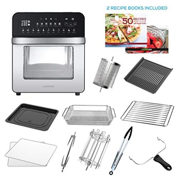 GoWISE USA 14.7-Quart Air Fryer Grill with Dual Heating Elements & Oven with Rotisserie, Dehydrator, Preheat and Broil Functions + 11 Accessories with 2 Recipe Books (Stainless Ste