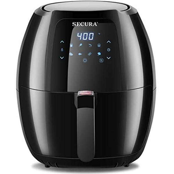 Secura Max 6.3Qt Air Fryer, 1700W Digital Hot Air Fryer | 10-in-1 Oven Oilless Electric Cooker w/Preheat & Shake Remind, 8 Cooking Presets, Nonstick Basket, ETL Listed