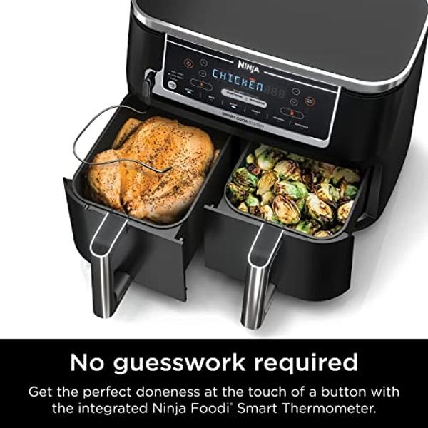 Ninja DZ550 Foodi 10 Quart 6-in-1 DualZone Smart XL Air Fryer with 2 Independent Baskets, Smart Cook Thermometer for Perfect Doneness, Match Cook & Smart Finish to Roast, Dehydrate