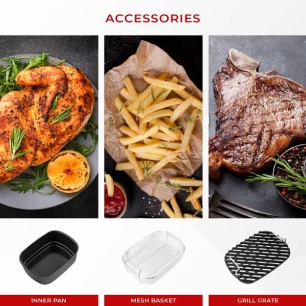 CUCKOO CAFG-A0601S Countertop Air Grill | Air Grill, Air Fry, Roast, Bake & Broil, Easy to Clean, Dishwasher Safe Accessories, Recipe Book Included, Stainless Steel