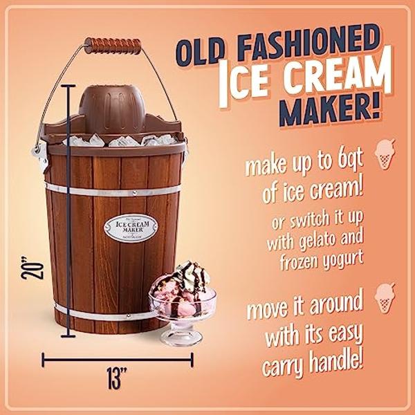 Nostalgia Electric Ice Cream Maker - Old Fashioned Soft Serve Ice Cream Machine Makes Frozen Yogurt or Gelato in Minutes - Fun Kitchen Appliance - Vintage Wooden Style - Dark Wood 