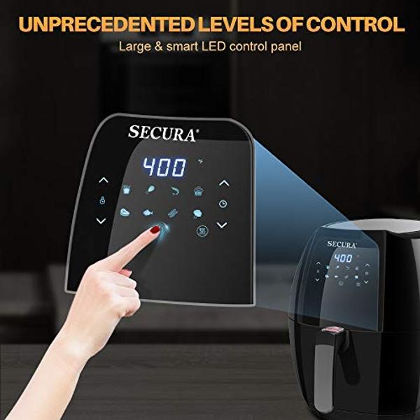 Secura Max 6.3Qt Air Fryer, 1700W Digital Hot Air Fryer | 10-in-1 Oven Oilless Electric Cooker w/Preheat & Shake Remind, 8 Cooking Presets, Nonstick Basket, ETL Listed