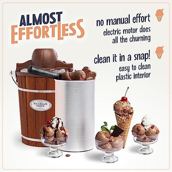 Nostalgia Electric Ice Cream Maker - Old Fashioned Soft Serve Ice Cream Machine Makes Frozen Yogurt or Gelato in Minutes - Fun Kitchen Appliance - Vintage Wooden Style - Dark Wood 
