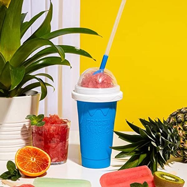 Slushy Maker Cup, Slushie Cup Maker, Milk Cola Juice Squeeze Cup, Magic Quick Freeze Cup, Cooling Cup, Smoothies Cup with Lids and Straws for All Age (pack 2 BLUE+GREEN)