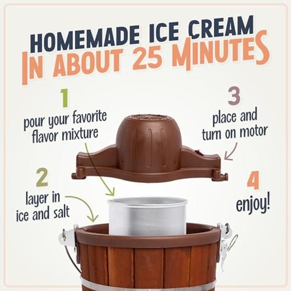 Nostalgia Electric Ice Cream Maker - Old Fashioned Soft Serve Ice Cream Machine Makes Frozen Yogurt or Gelato in Minutes - Fun Kitchen Appliance - Vintage Wooden Style - Dark Wood 