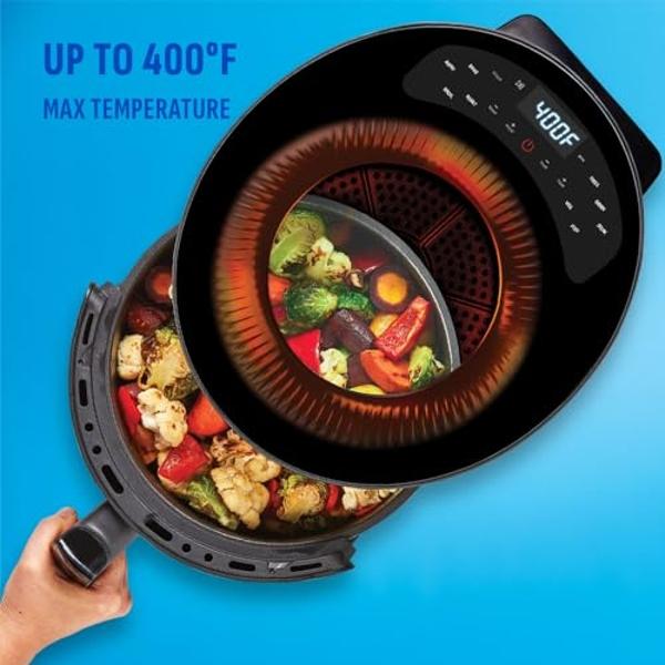 PowerXL LUMINEX 5.3 QT Radiant Light Air Fryer, Heats to 400°F in 2.4 Seconds, Auto Shut-off, 10 Quick-Touch Presets, Skylight Window