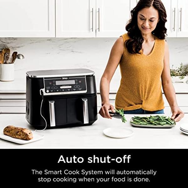 Ninja DZ550 Foodi 10 Quart 6-in-1 DualZone Smart XL Air Fryer with 2 Independent Baskets, Smart Cook Thermometer for Perfect Doneness, Match Cook & Smart Finish to Roast, Dehydrate