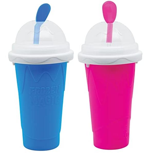 Slushy Maker Cup, Slushie Cup Maker, Milk Cola Juice Squeeze Cup, Magic Quick Freeze Cup, Cooling Cup, Smoothies Cup with Lids and Straws for All Age (BLUE+PINK)