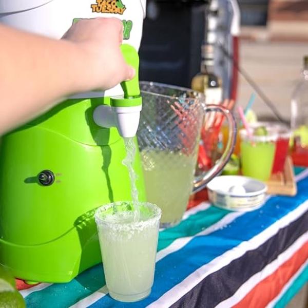Nostalgia Taco Tuesday Tailgator Margarita Machine - Blender for Smoothies, Margaritas, Daiquiris, and Slushies - White/Lime Green - 128-Ounce - 10" D x 12" W x 9" H