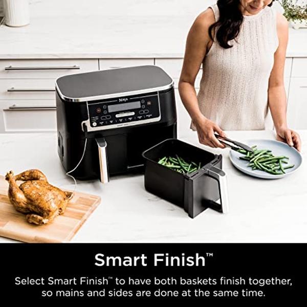 Ninja DZ550 Foodi 10 Quart 6-in-1 DualZone Smart XL Air Fryer with 2 Independent Baskets, Smart Cook Thermometer for Perfect Doneness, Match Cook & Smart Finish to Roast, Dehydrate
