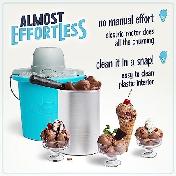 Nostalgia Electric Ice Cream Maker - Old Fashioned Soft Serve Ice Cream Machine Makes Frozen Yogurt or Gelato in Minutes - Fun Kitchen Appliance - Aqua - 4 Quart