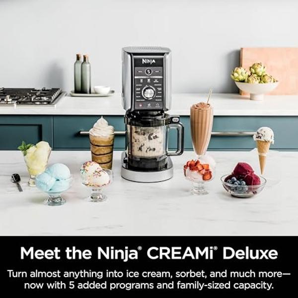 Ninja CREAMi Deluxe Ice Cream & Frozen Treat Maker for Ice Cream, Sorbet, Milkshakes, Frozen Yogurt, & More, 11-in-1, XL Capacity, Silver, Includes (2) Family-Sized 24 oz. Tubs, NC