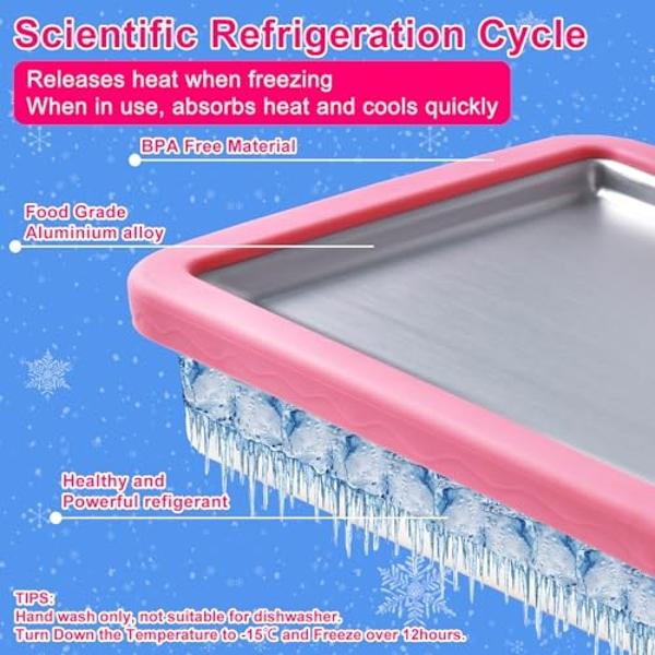 ROEDEER Rolled Ice Cream Maker, Ice Cream Roll Maker Plate with 2 Spatulas, Instant Rolled Ice Cream Machines for DIY Ice Cream, Includes Recipe Book, Fun Gifts for Kids, Color:Pin