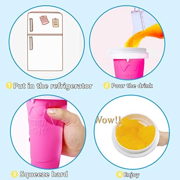 cdbz Slushy Cup Slushie Cups,Machine Slushy Maker Cup,Slushie Maker Squeeze Slushy Machines,Frozen Magic Slushy 2 Pack, Ice Cream Maker Cool Stuff for Juices and Drinks (BLUE+PINK)
