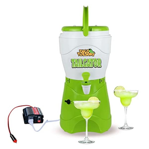 Nostalgia Taco Tuesday Tailgator Margarita Machine - Blender for Smoothies, Margaritas, Daiquiris, and Slushies - White/Lime Green - 128-Ounce - 10" D x 12" W x 9" H