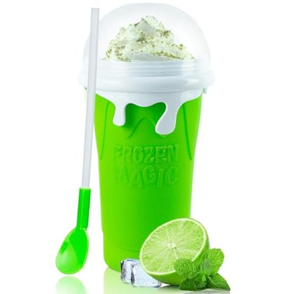 Slushy Maker Cup, Slushie Cup Maker, Milk Cola Juice Squeeze Cup, Magic Quick Freeze Cup, Cooling Cup, Smoothies Cup with Lids and Straws for All Age (green)