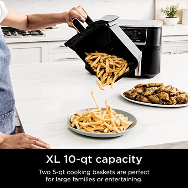 Ninja DZ550 Foodi 10 Quart 6-in-1 DualZone Smart XL Air Fryer with 2 Independent Baskets, Smart Cook Thermometer for Perfect Doneness, Match Cook & Smart Finish to Roast, Dehydrate