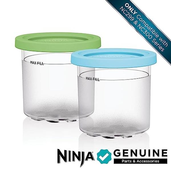 Ninja CREAMi Pints ,Compatible with NC299AMZ & NC300s Series CREAMi Ice Cream Makers, BPA-Free & Dishwasher Safe, Color Lids, 1 Pint Each, Clear/Lime/Aqua, XSKPLID2CD, 2 count (Pac