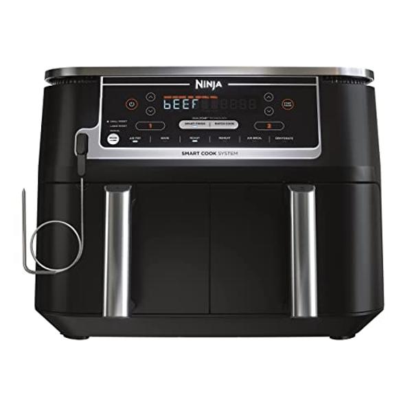 Ninja DZ550 Foodi 10 Quart 6-in-1 DualZone Smart XL Air Fryer with 2 Independent Baskets, Smart Cook Thermometer for Perfect Doneness, Match Cook & Smart Finish to Roast, Dehydrate
