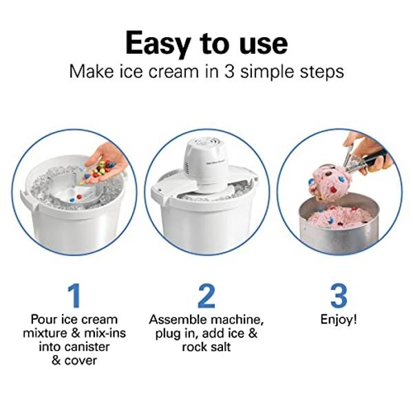 Hamilton Beach Electric Automatic Ice Cream Maker & Frozen Yogurt Machine, Makes Custard, Sorbet, Gelato and Sherbet, 4 Quart, White (68330N)