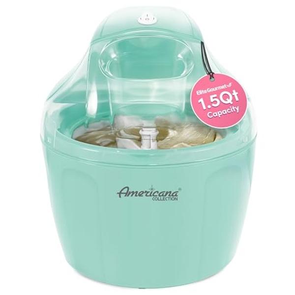 Americana EIM-1400M 1.5 Qt Freezer Bowl Automatic Easy Homemade Electric Ice Cream Maker, Ingredient Chute, On/Off Switch, No Salt Needed, Creamy Ice Cream, Gelato, Frozen Yogurt, 
