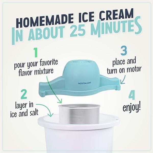 Nostalgia Electric Ice Cream Maker - Old Fashioned Soft Serve Ice Cream Machine Makes Frozen Yogurt or Gelato in Minutes - Fun Kitchen Appliance - Aqua - 4 Quart
