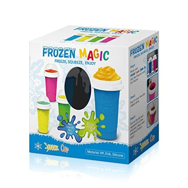 Slushy Maker Cup, Slushie Cup Maker, Milk Cola Juice Squeeze Cup, Magic Quick Freeze Cup, Cooling Cup, Smoothies Cup with Lids and Straws for All Age (BLUE+PINK)