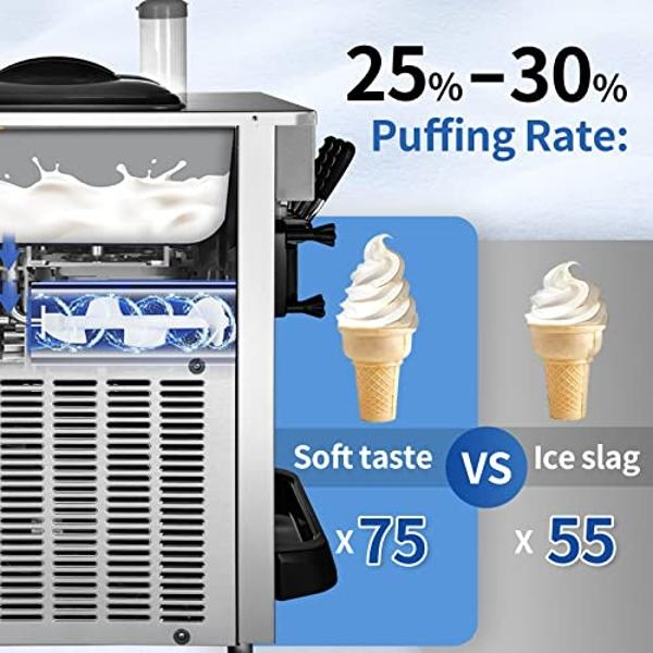 VEVOR Commercial Ice Cream Maker, 22-30L/H Yield, 2200W Countertop Soft Serve Machine with 2x6L Hopper 2L Cylinder LCD Panel Puffing Shortage Alarm, Frozen Yogurt Maker for Restaur