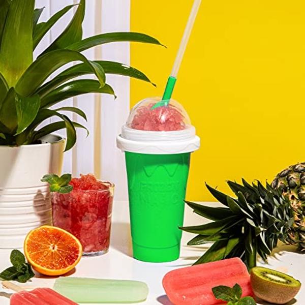Slushy Maker Cup, Slushie Cup Maker, Milk Cola Juice Squeeze Cup, Magic Quick Freeze Cup, Cooling Cup, Smoothies Cup with Lids and Straws for All Age (pack 2 BLUE+GREEN)