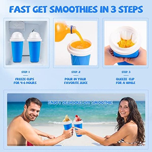 Slushy Maker Cup,Magic Quick Frozen Smoothies Cup, Portable Double Layer Slushy Maker Cup, Slushie Machine with Straw and Spoon, Ice Cream Maker Christmas Gifts for Family Kids and