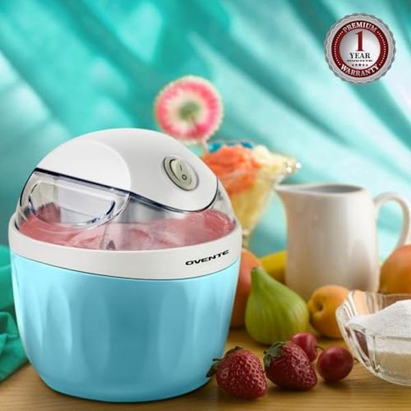 OVENTE Electric Ice Cream Maker with Easy-Lock Lid, 1QT Freezer Bowl for Healthy & Homemade Frozen Yogurt, Sorbet and Gelato, Mini Kitchen Appliance Ideal for Summer Desserts for K