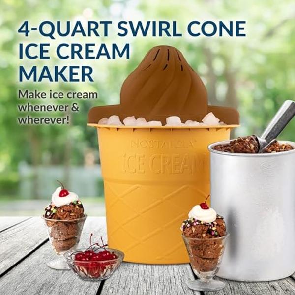 Nostalgia Electric Ice Cream Maker - Old Fashioned Soft Serve Ice Cream Machine Makes Frozen Yogurt or Gelato in Minutes - Fun Kitchen Appliance - Modern Style - Aqua - 2 Quart