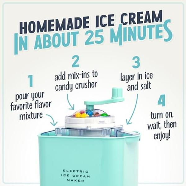 Nostalgia Electric Ice Cream Maker - Old Fashioned Soft Serve Ice Cream Machine Makes Frozen Yogurt or Gelato in Minutes - Fun Kitchen Appliance - Modern Style - Aqua - 2 Quart