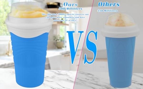 Slushie Maker Cup, 500ML DIY Magic Slushy Maker Squeeze Cups, Portable Smoothie Squeeze Cups for Juices, Milk and Ice Cream Make, Double Layers Silica Cup with Lid & Straw for Frie