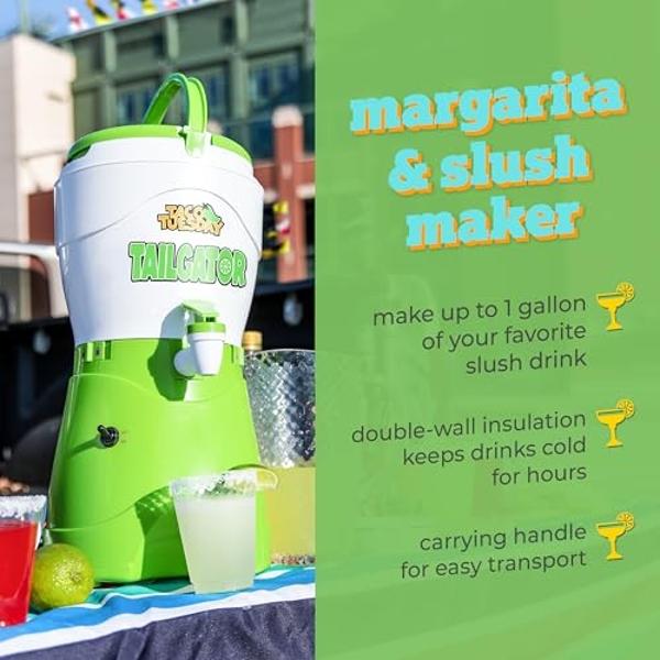 Nostalgia Taco Tuesday Tailgator Margarita Machine - Blender for Smoothies, Margaritas, Daiquiris, and Slushies - White/Lime Green - 128-Ounce - 10" D x 12" W x 9" H