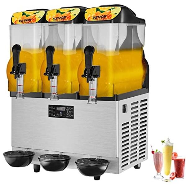 VEVOR Commercial Slushy Machine, 36L/9.6Gal Stainless Steel Margarita Smoothie Frozen Drink Maker, 150 Cup Triple Bowl Slushie Maker, 860W Slushie Machine for Home Party Restaurant