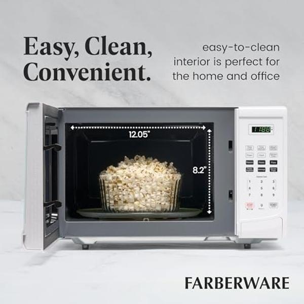 Farberware Countertop Microwave 900 Watts, 0.9 Cu. Ft. - Microwave Oven With LED Lighting and Child Lock - Perfect for Apartments and Dorms - Easy Clean Grey Interior, Retro White