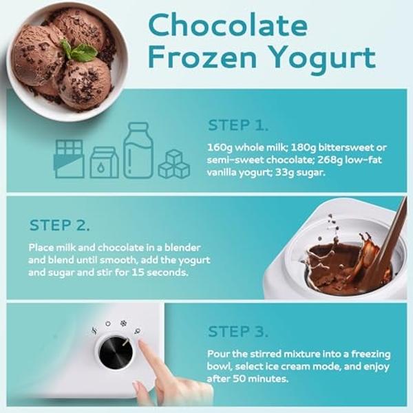 EUHOMY 1 Quart Auto Ice Cream Maker with Compressor, No Pre-freezing, 3 Modes Gelato Maker, Keep Cool Function, Easy-to-Clean, Frozen Yogurt Machine for Ice Cream/Frozen Yogurt/Gel