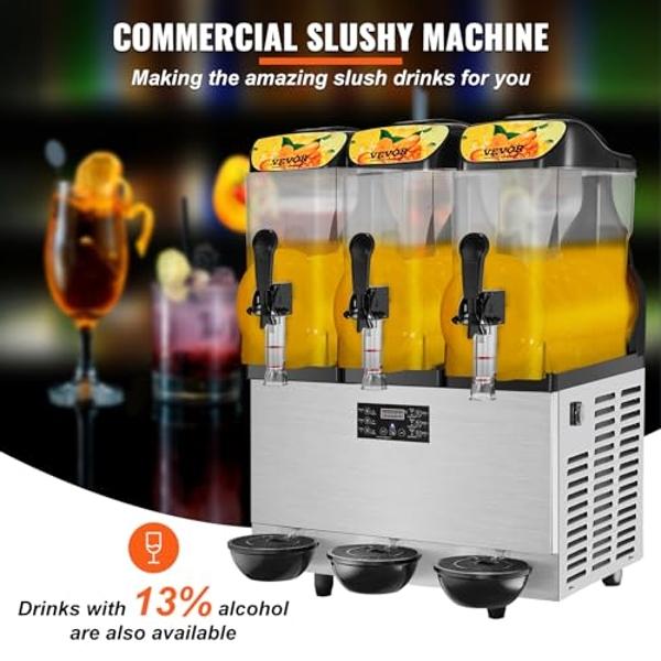 VEVOR Commercial Slushy Machine, 36L/9.6Gal Stainless Steel Margarita Smoothie Frozen Drink Maker, 150 Cup Triple Bowl Slushie Maker, 860W Slushie Machine for Home Party Restaurant