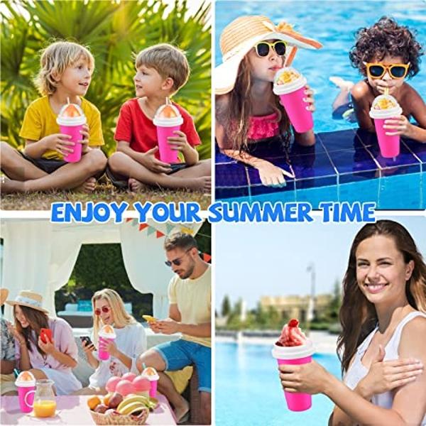 Slushy Maker Cup,Magic Quick Frozen Smoothies Cup, Portable Double Layer Slushy Maker Cup, Slushie Machine with Straw and Spoon, Ice Cream Maker Christmas Gifts for Family for Kids