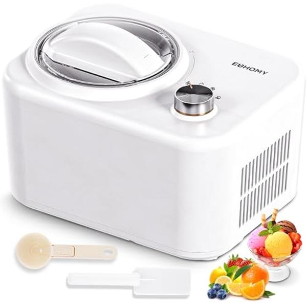 EUHOMY 1 Quart Auto Ice Cream Maker with Compressor, No Pre-freezing, 3 Modes Gelato Maker, Keep Cool Function, Easy-to-Clean, Frozen Yogurt Machine for Ice Cream/Frozen Yogurt/Gel