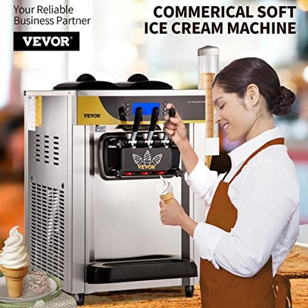 VEVOR Commercial Ice Cream Maker, 22-30L/H Yield, 2200W Countertop Soft Serve Machine with 2x6L Hopper 2L Cylinder LCD Panel Puffing Shortage Alarm, Frozen Yogurt Maker for Restaur