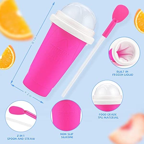 Slushy Maker Cup,Magic Quick Frozen Smoothies Cup, Portable Double Layer Slushy Maker Cup, Slushie Machine with Straw and Spoon, Ice Cream Maker Christmas Gifts for Family for Kids