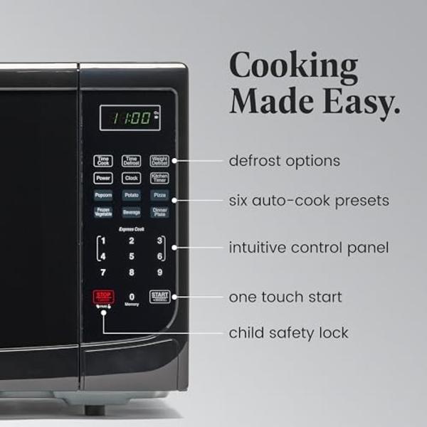 Farberware FM11BKA Compact Countertop Microwave Oven 1.1 Cu. Ft. 1100-Watt with LED Lighting, Child Lock, Easy Clean Grey Interior, Black